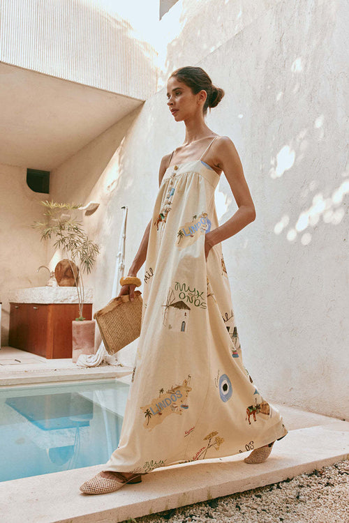 Lovable Aesthetic Print Flax Maxi Dress Lovable Aesthetic Print Flax Maxi Dress