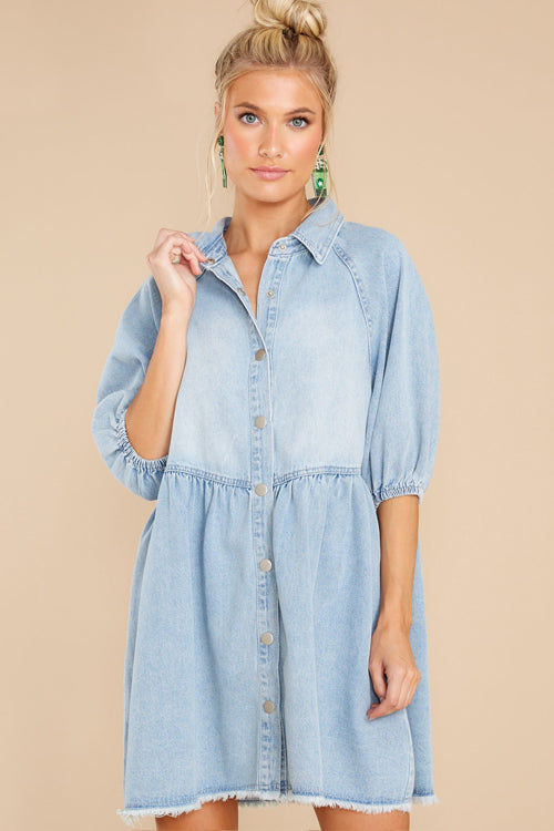 Simply The Love Denim Puff Sleeve Babydoll Mini Dress Beetsweeti Simply The Love Denim Puff Sleeve Babydoll Mini Dress Beetsweeti