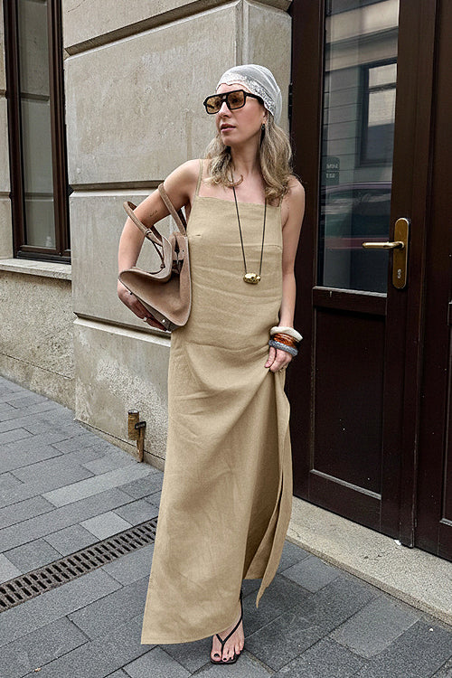 slit cotton dress LFEOOST Women's Cowl Neck Side Slit Maxi Dress Summer Trendy Button Cotton Linen Dress Flowy Loose Sleeveless Cruise Long Dress White, Size: Large