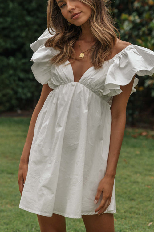 Send You Love White Ruffle Babydoll Mini Dress Send You Love White Ruffle Babydoll Mini Dress