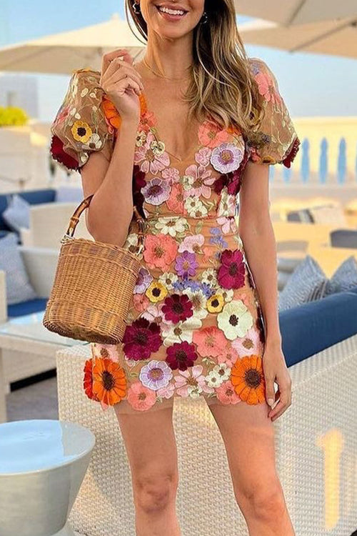 Follow the Summer 3D Floral Embroidered Mini Dress Follow the Summer 3D Floral Embroidered Mini Dress