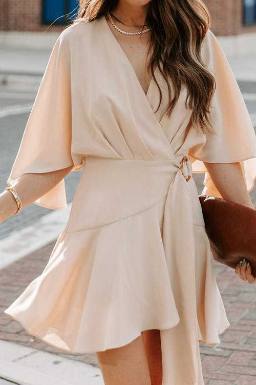 Feminine Love Cape Short Sleeve Wrap Mini Dress - 2 Colors