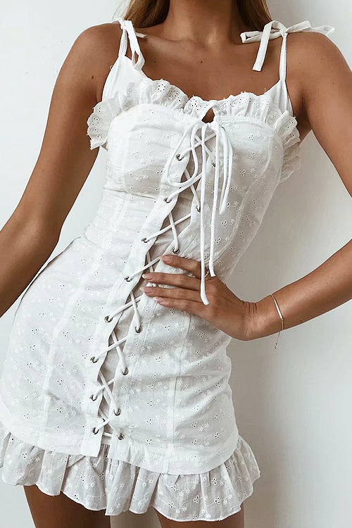 Lace Drawstring Cross Shift Dress - 2 Colors Lace Drawstring Cross Shift Dress - 2 Colors