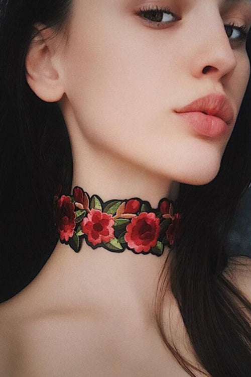 Floral Embroidered Choker