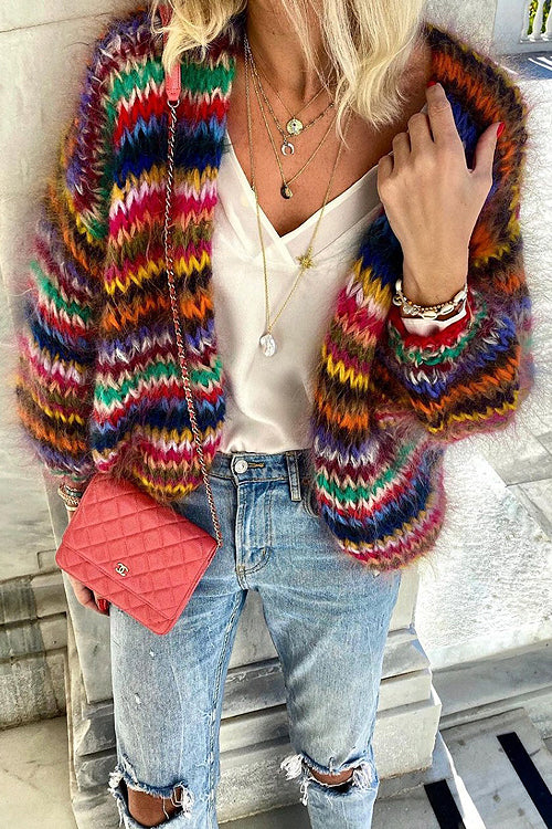 Seasonally Chic Multi Color Stripe Knit Cardigan - 2 Colors