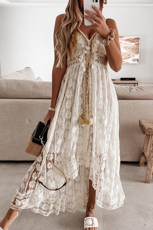 Come To Me Lace Tassel High-Low Maxi Dress - 2 Colors