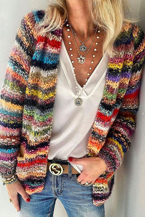 Seasonally Chic Multi Color Stripe Knit Cardigan - 2 Colors
