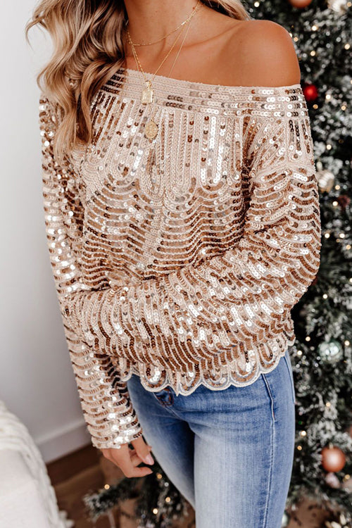Party Ready Golden Sequin Long Sleeve Top