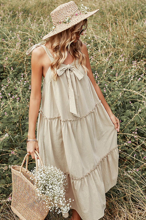 Cotton Babydoll Maxi Dress Summer Vacation Sleeveless Dress, L