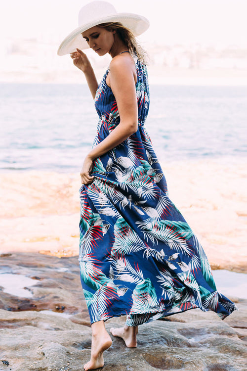 elasticated beach dress CUPSHE Women's Tube Off Shoulder Beach Dress Backless Floral Straight Neck Elastic Waist Maxi Summer Dresses, Blue L at Amazon Women's Clothing store