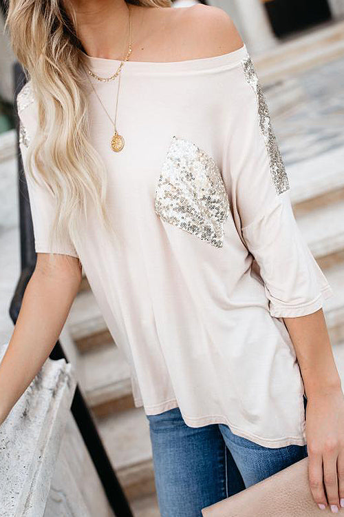 Tee for You Sequin Sleeve Pocket Tee - 2 Colors