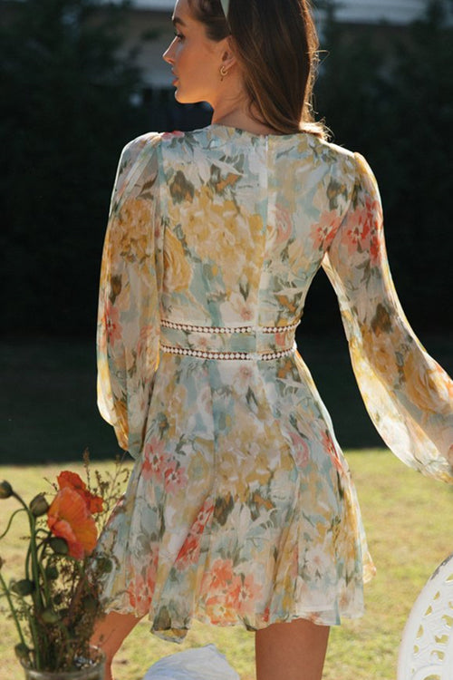 Radiantly Sweet Long Sleeve Floral Print Mini Dress