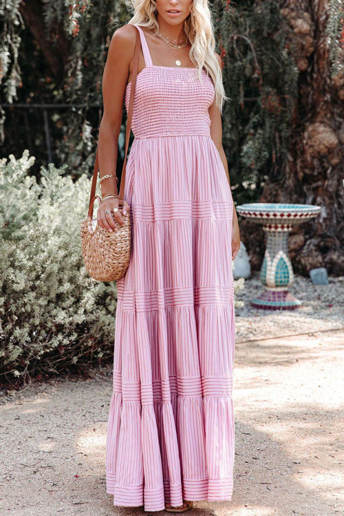 Babydoll Summer Maxi Dress Striped Sleeveless Vacation Outfit For Women, S / Blue Babydoll Summer Maxi Dress Striped Sleeveless Vacation Outfit For Women, S / Blue