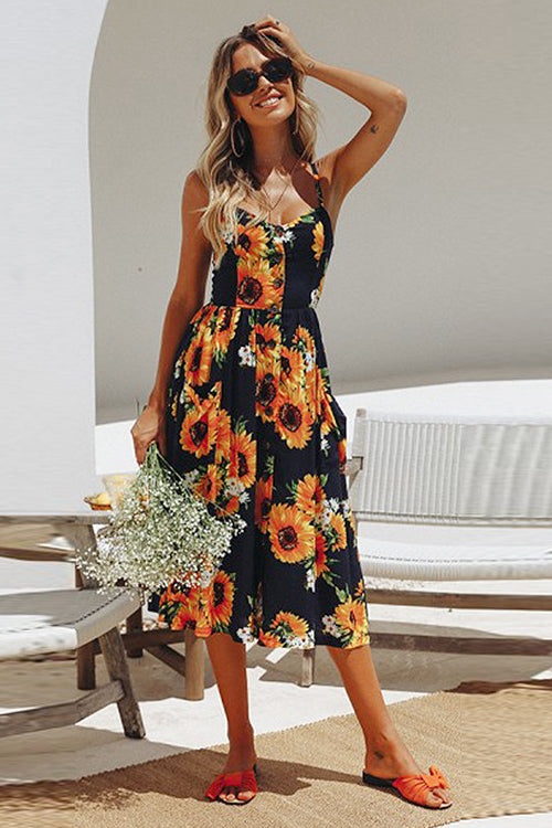 sunflower fit and flare dress Sunflower Embroidered Striped Fit-And-Flare Dress In Cotton