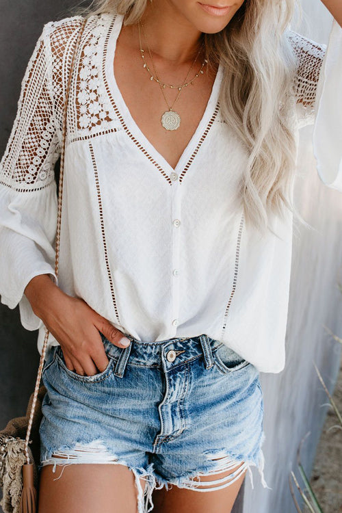 Casually Cute Lace Hollow-Out Top - 4 Colors