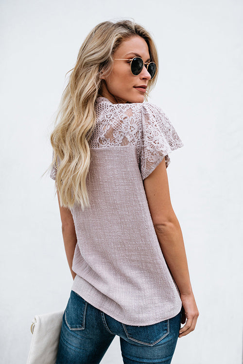 Not So Secret Lace Overlay Ruffle Top - 3 Colors