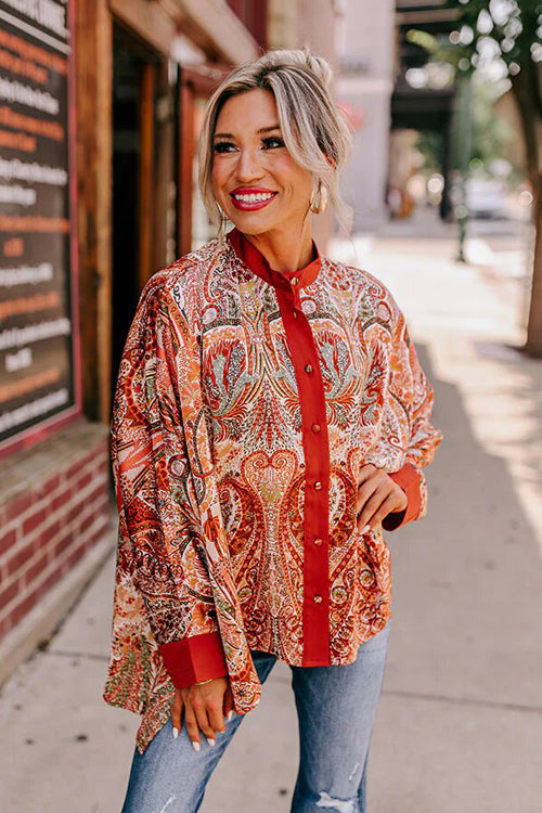 Lovely Time Print Button Down Long Sleeve Top - 2 Colors
