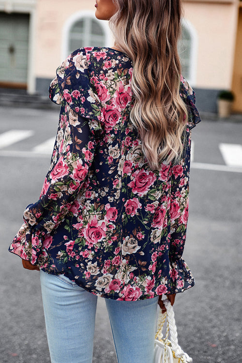 By The Garden Floral Print Long Sleeve Smocked Top - 6 Colors