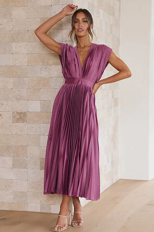 It's Another Day V-Neck Pleated Midi Dress - 5 Colors