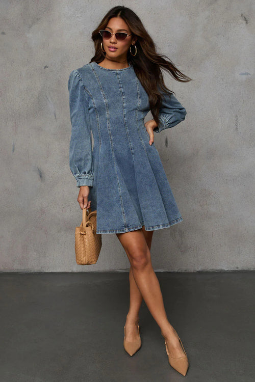 Sweet Looking Flare Denim Mini Dress - 2 Colors