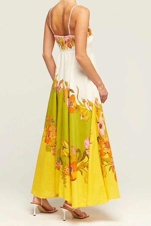 Share Your Happiness Print Maxi Dress - Green Flowers