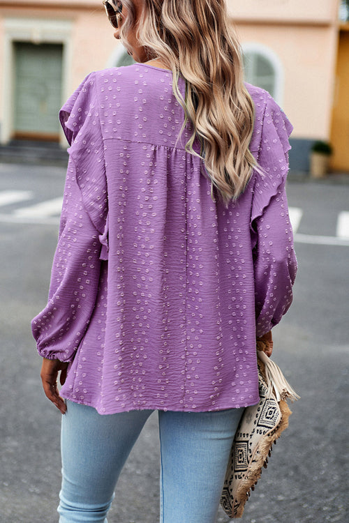 Miss You So Swiss Dot Lace Ruffled Long Sleeve  Top - 5 Colors