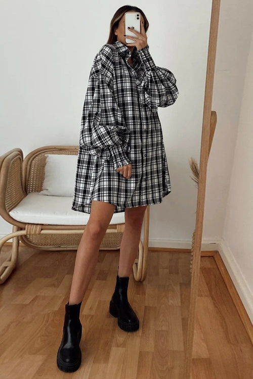 We're Better Together Plaid Long Sleeve Mini Dress - 5 Colors