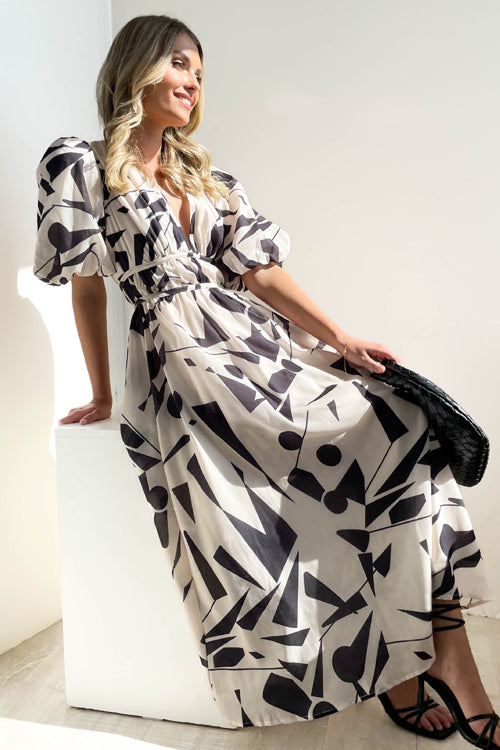 Real Love Print Puff Sleeve Maxi Dress - 6 Colors