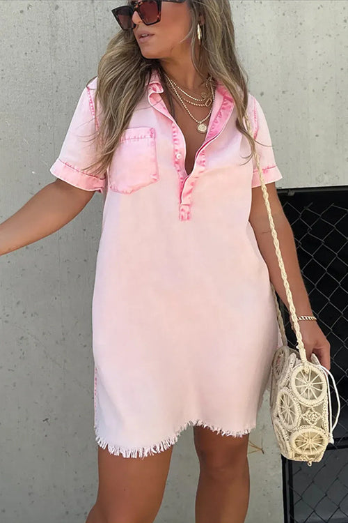 Festival Feelin' Light Wash Short Sleeve Denim Dress - 4 Colors