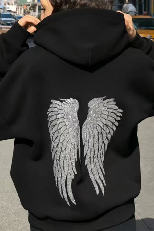 Casual Energy Sequin Wing Graphic Relaxed Hoodie