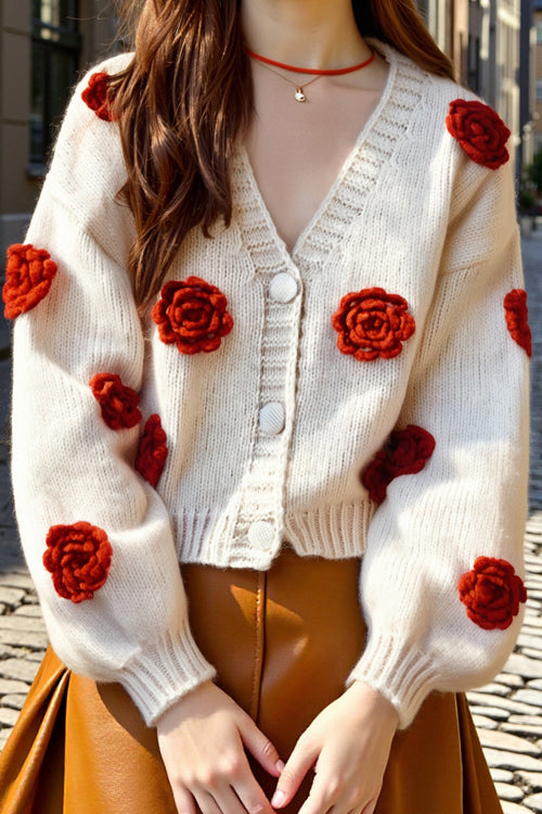 Precious Look 3D Flowers Knit Cardigan Sweater - 3 Colors