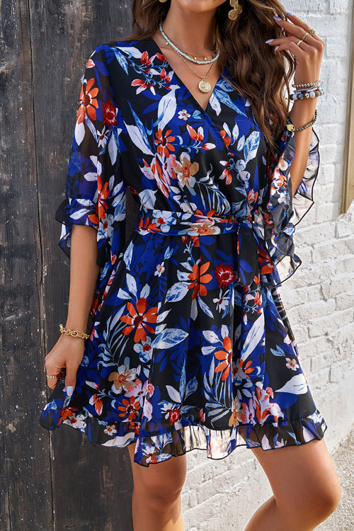 On This Day Floral Print Warp Mini Dress - 4 Colors