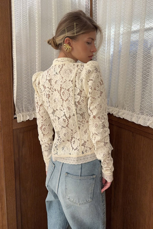 Celita Sheer Eyelash Lace Long Sleeve Top - 3 Colors