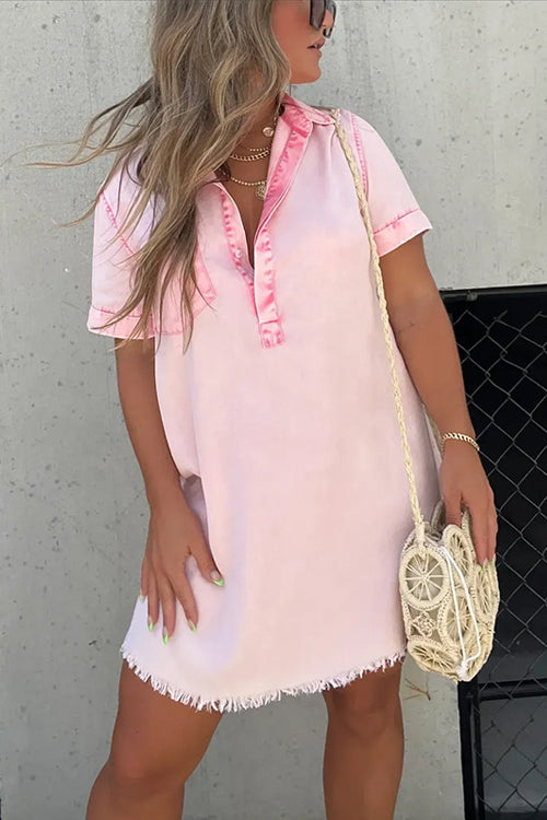 Festival Feelin' Light Wash Short Sleeve Denim Dress - 4 Colors