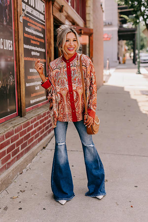 Lovely Time Print Button Down Long Sleeve Top - 2 Colors