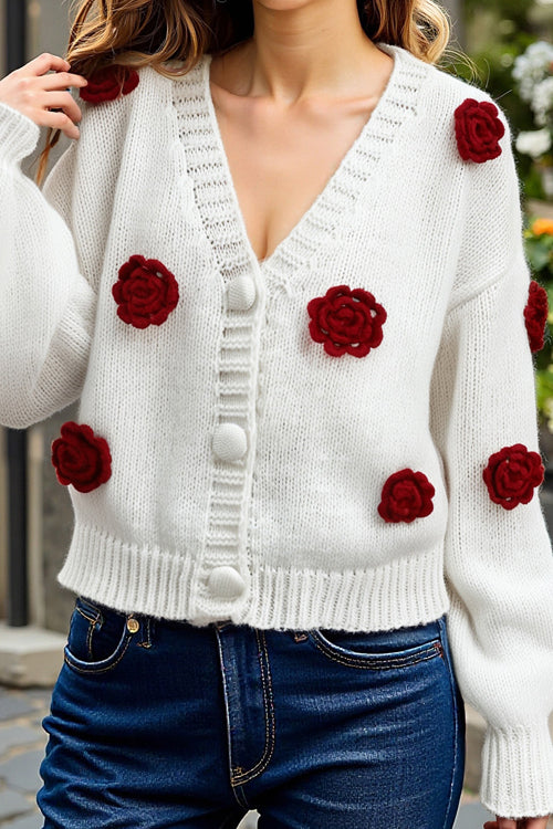 Precious Look 3D Flowers Knit Cardigan Sweater - 3 Colors