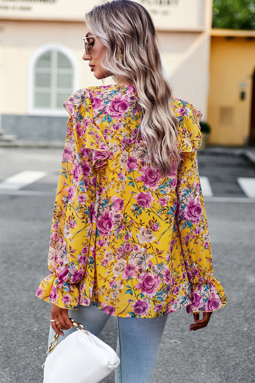 By The Garden Floral Print Long Sleeve Smocked Top - 6 Colors