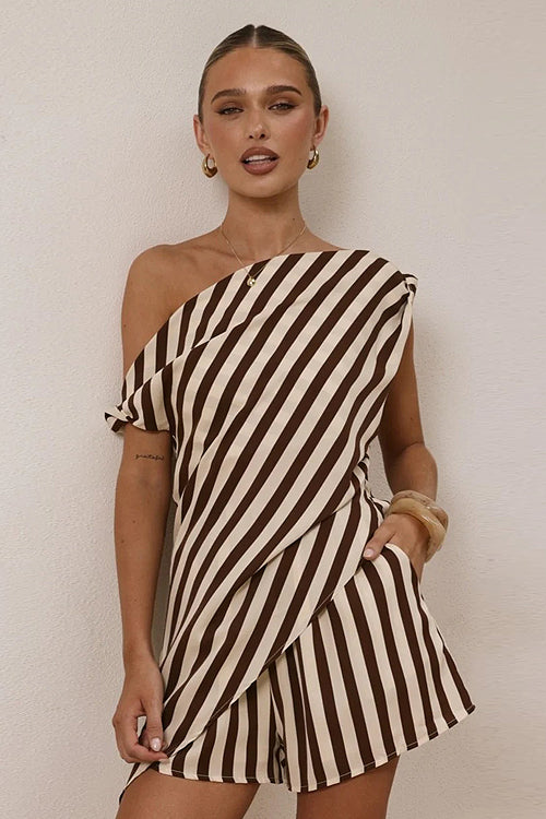 Seasonally Lovely Printed One Shoulder Set - 4 Colors