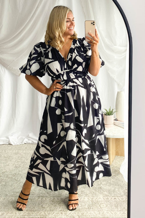 Real Love Print Puff Sleeve Maxi Dress - 6 Colors