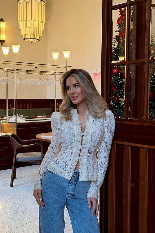 Celita Sheer Eyelash Lace Long Sleeve Top - 3 Colors