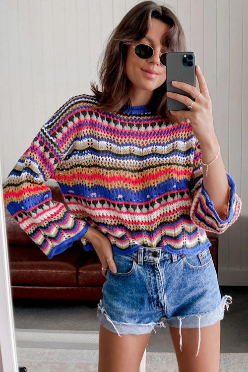 Let's Get Away Colorful Stripe Knit Sweater - 4 Colors