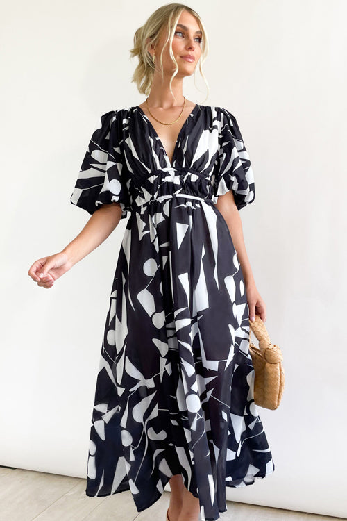 Real Love Print Puff Sleeve Maxi Dress - 6 Colors