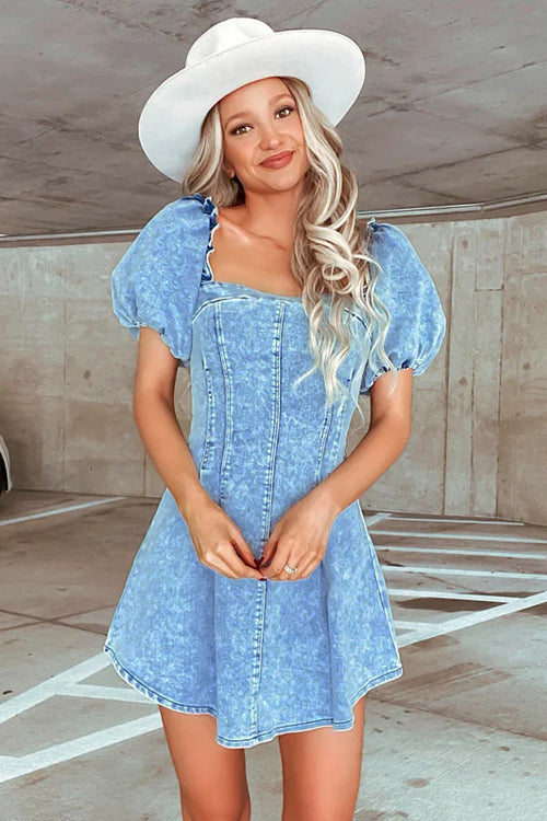 Merima Medium Wash Denim Mini Dress