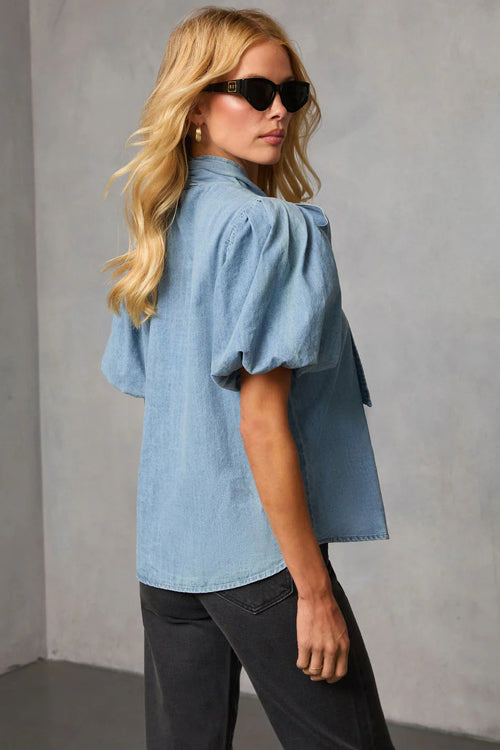 Daily Vibe Tie-Front Short Sleeve Denim Top