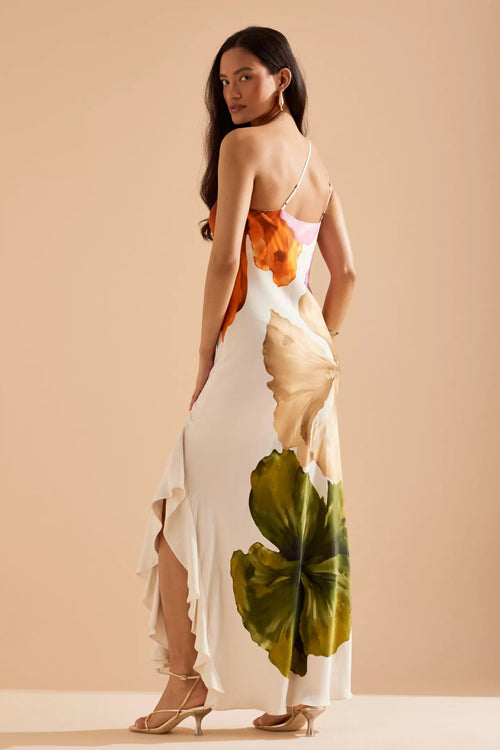 Compelling Romantic One Shoulder Floral Print Maxi Dress