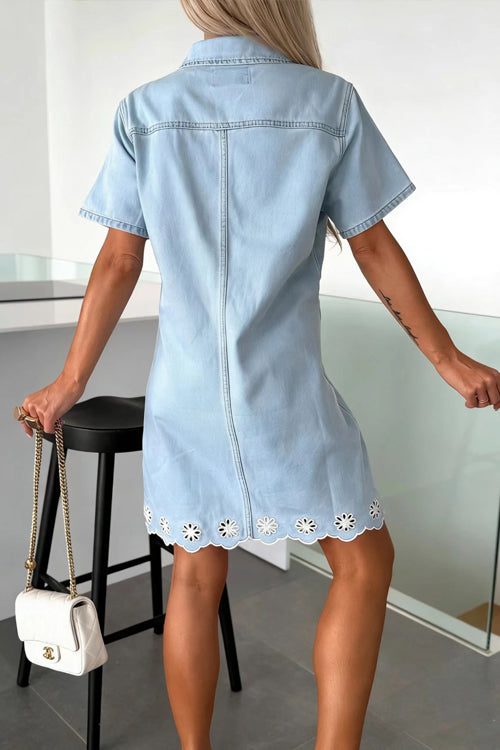 Pleasant Cutie Blue Denim Collared Mini Dress