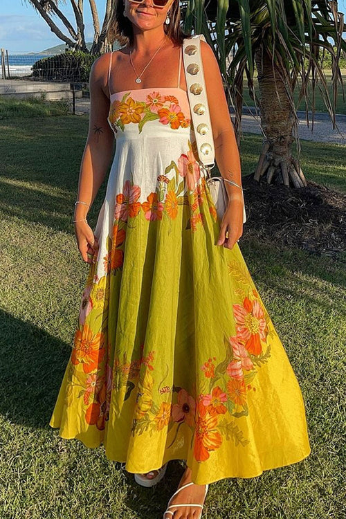 Share Your Happiness Print Maxi Dress - Green Flowers