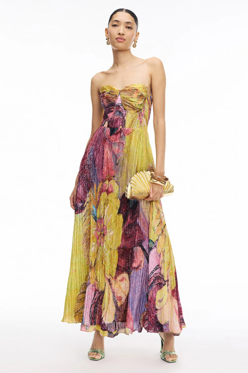Loving Fate Print Pleated Sleeveless Maxi Dress