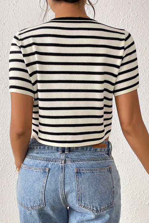 Best Essence Striped Tie-Front Knit Top