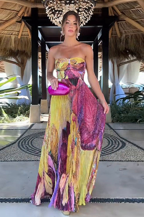 Loving Fate Print Pleated Sleeveless Maxi Dress
